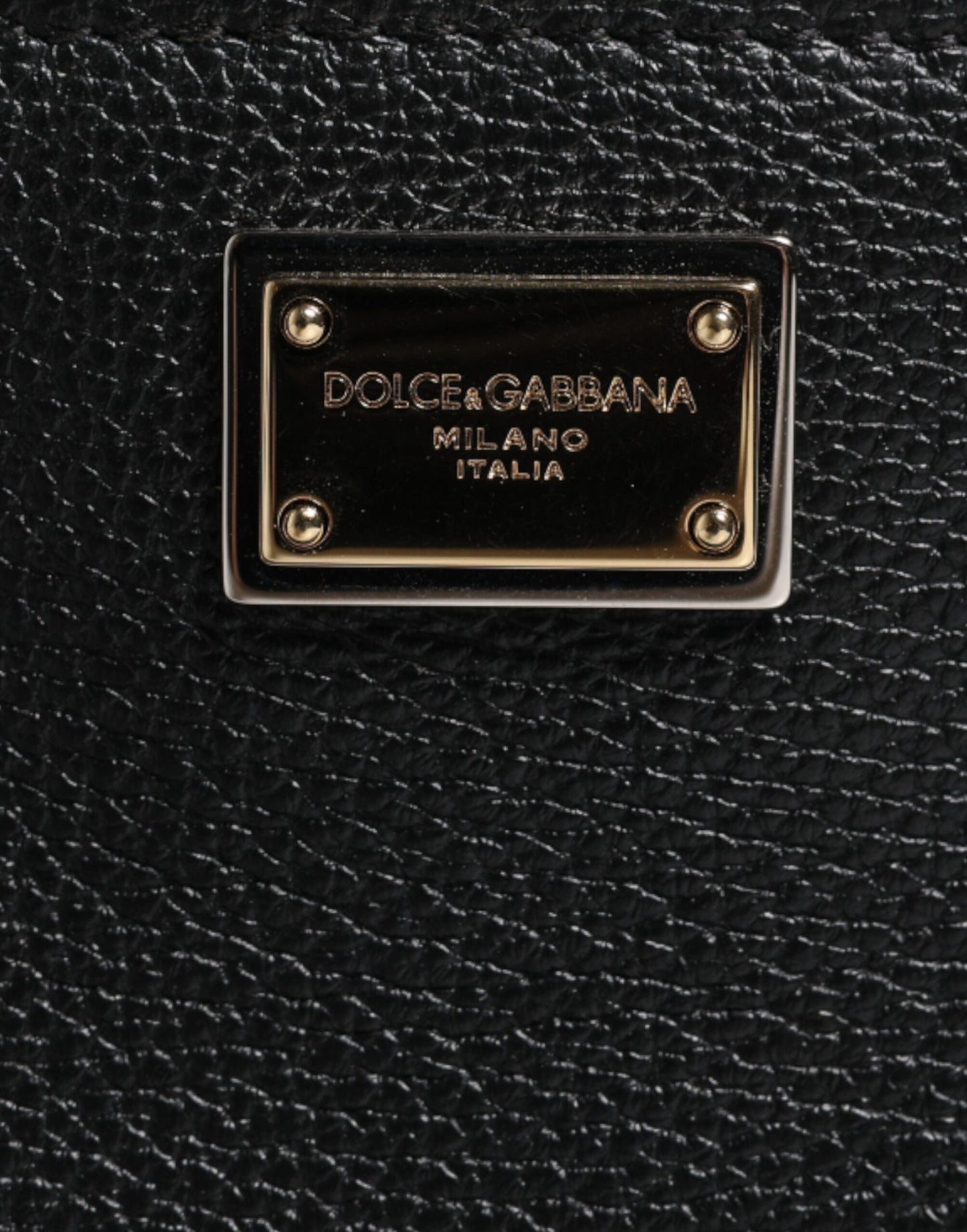 Pochette Dolce &amp; Gabbana en cuir grainé noir avec plaque logo