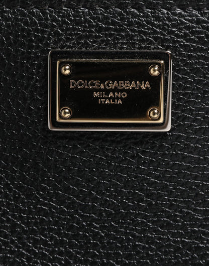 Pochette Dolce &amp; Gabbana en cuir grainé noir avec plaque logo