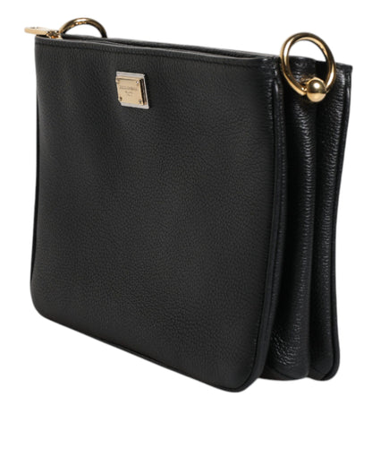 Pochette Dolce &amp; Gabbana en cuir grainé noir avec plaque logo