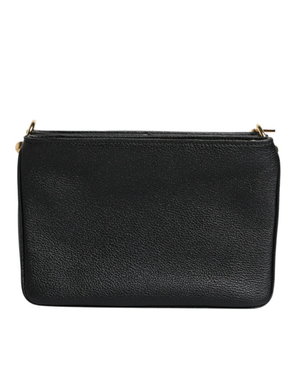 Pochette Dolce &amp; Gabbana en cuir grainé noir avec plaque logo