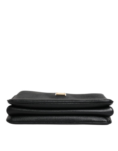 Pochette Dolce &amp; Gabbana en cuir grainé noir avec plaque logo