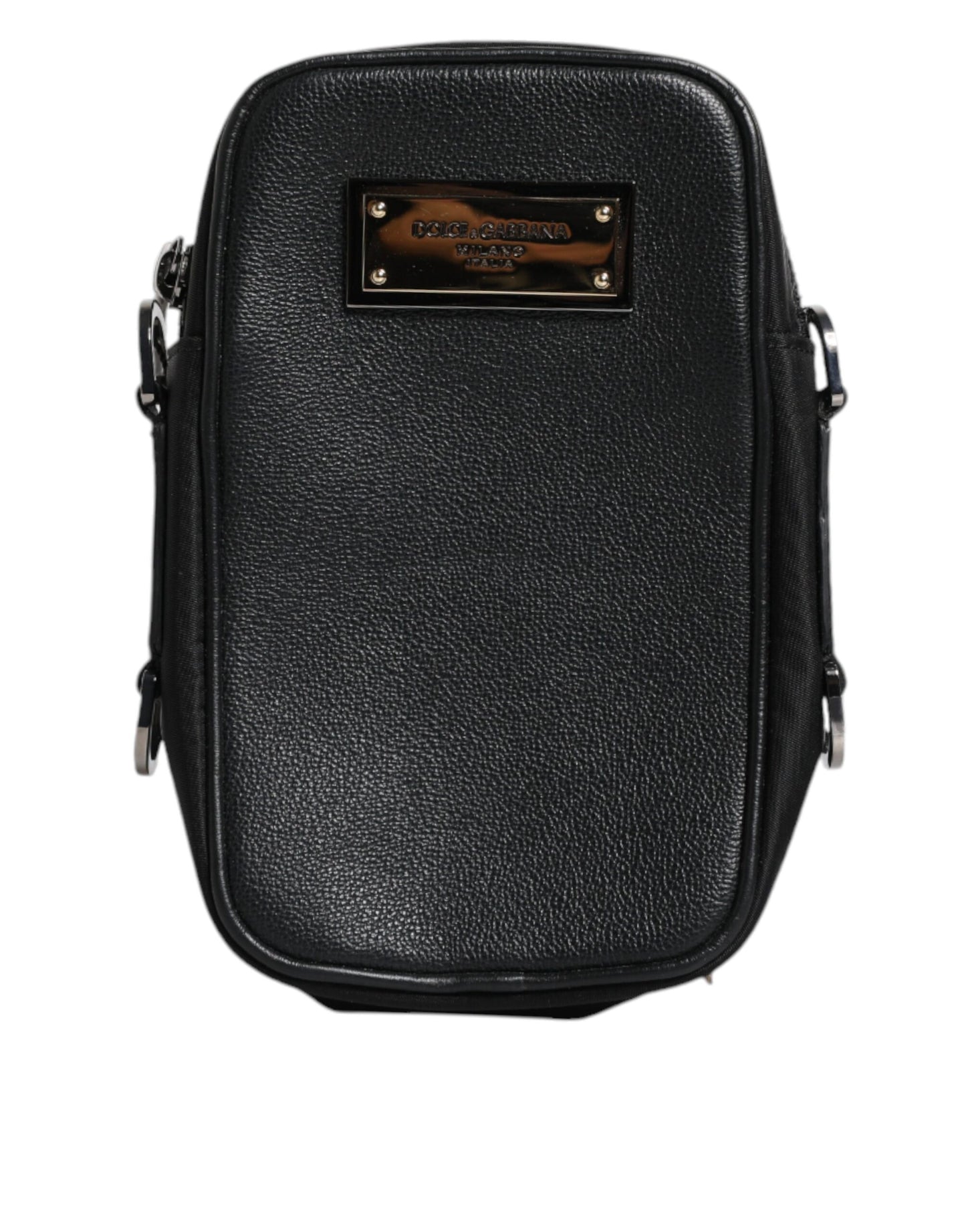 Dolce &amp; Gabbana Black Grain Leather Logo Plaque Clutch Bag