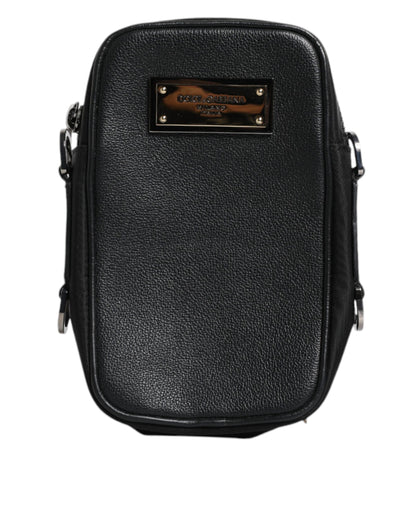 Dolce &amp; Gabbana Black Grain Leather Logo Plaque Clutch Bag