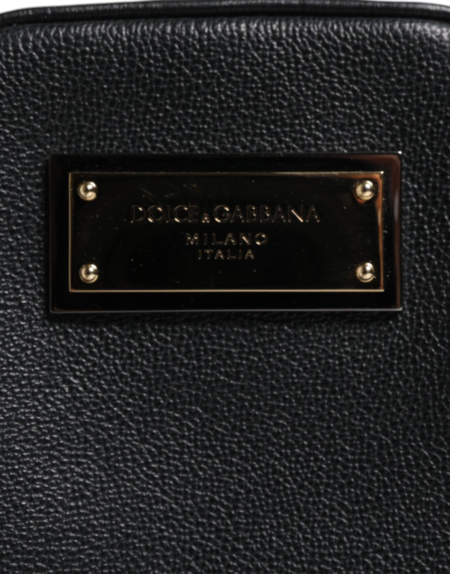 Dolce &amp; Gabbana Black Grain Leather Logo Plaque Clutch Bag