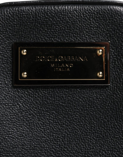 Dolce &amp; Gabbana Black Grain Leather Logo Plaque Clutch Bag