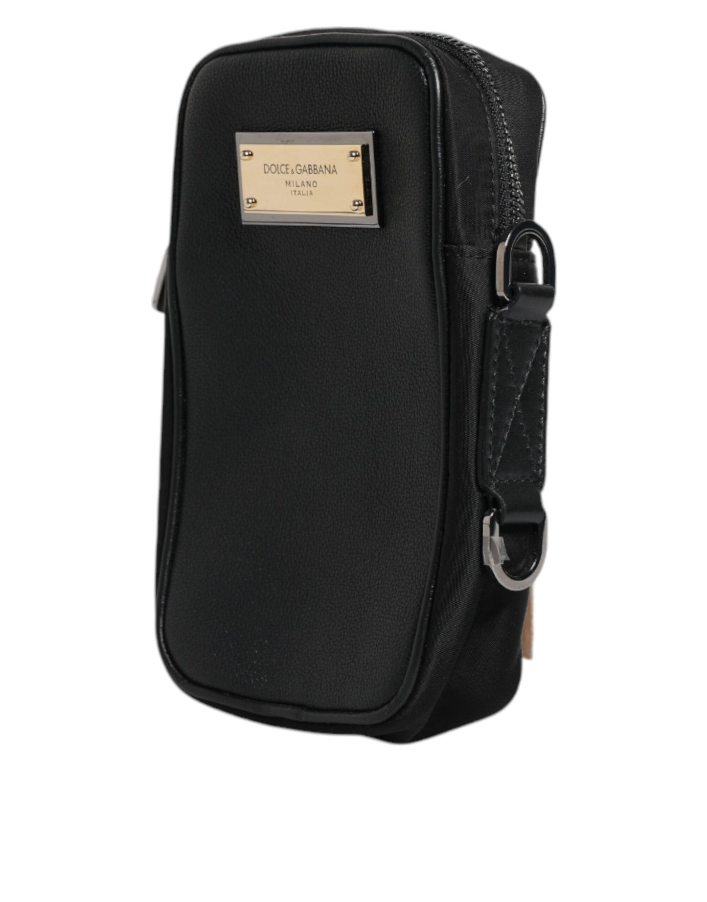 Dolce &amp; Gabbana Black Grain Leather Logo Plaque Clutch Bag
