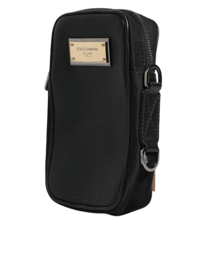 Dolce &amp; Gabbana Black Grain Leather Logo Plaque Clutch Bag
