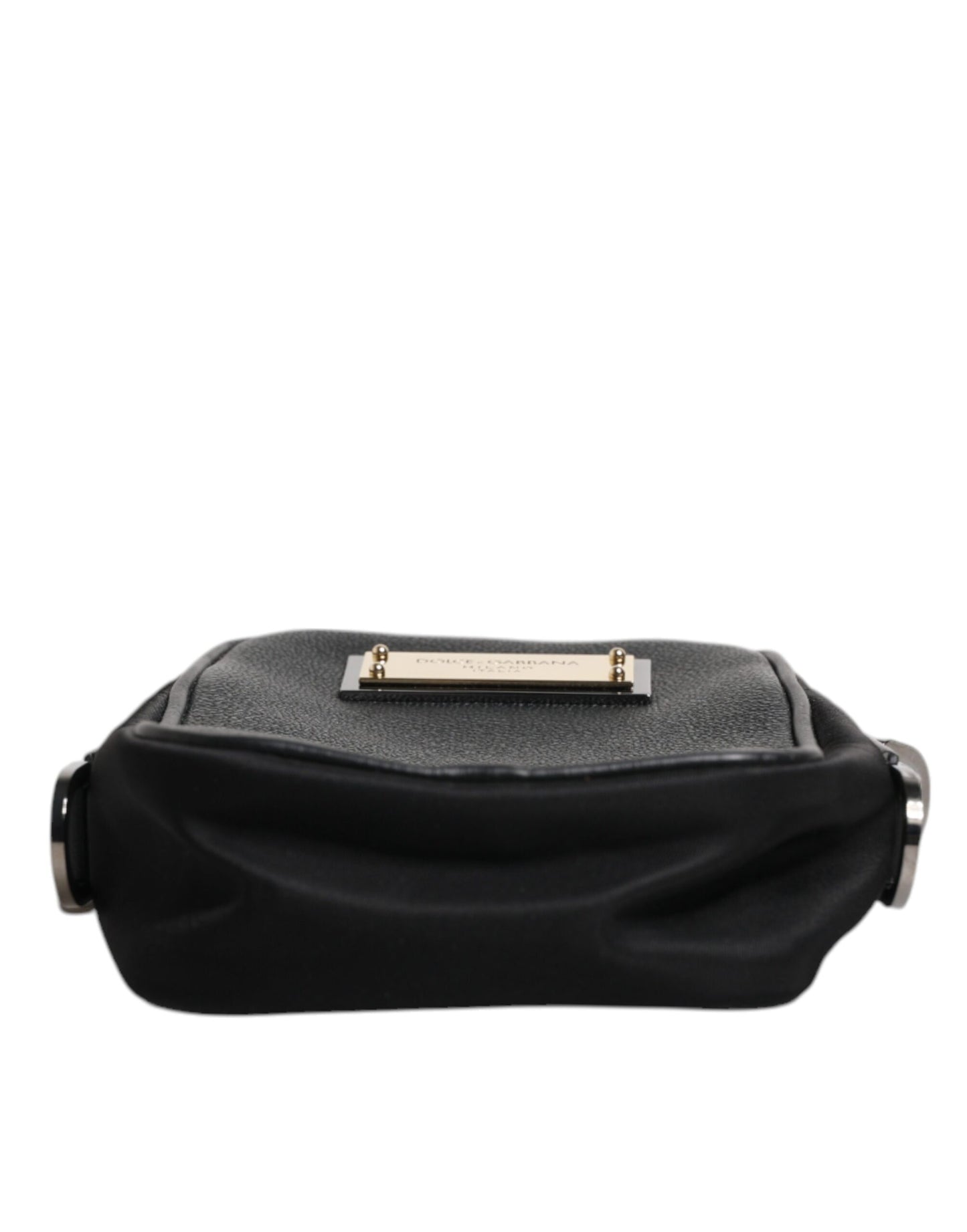 Dolce &amp; Gabbana Black Grain Leather Logo Plaque Clutch Bag