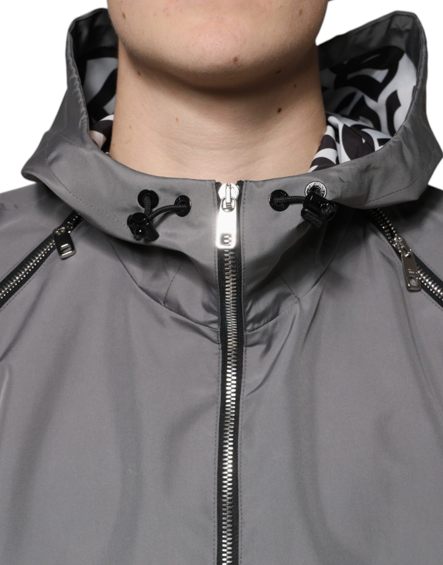 Dolce & Gabbana Gray Polyester Hooded Men Full Zip Jacket by Dolce & Gabbana