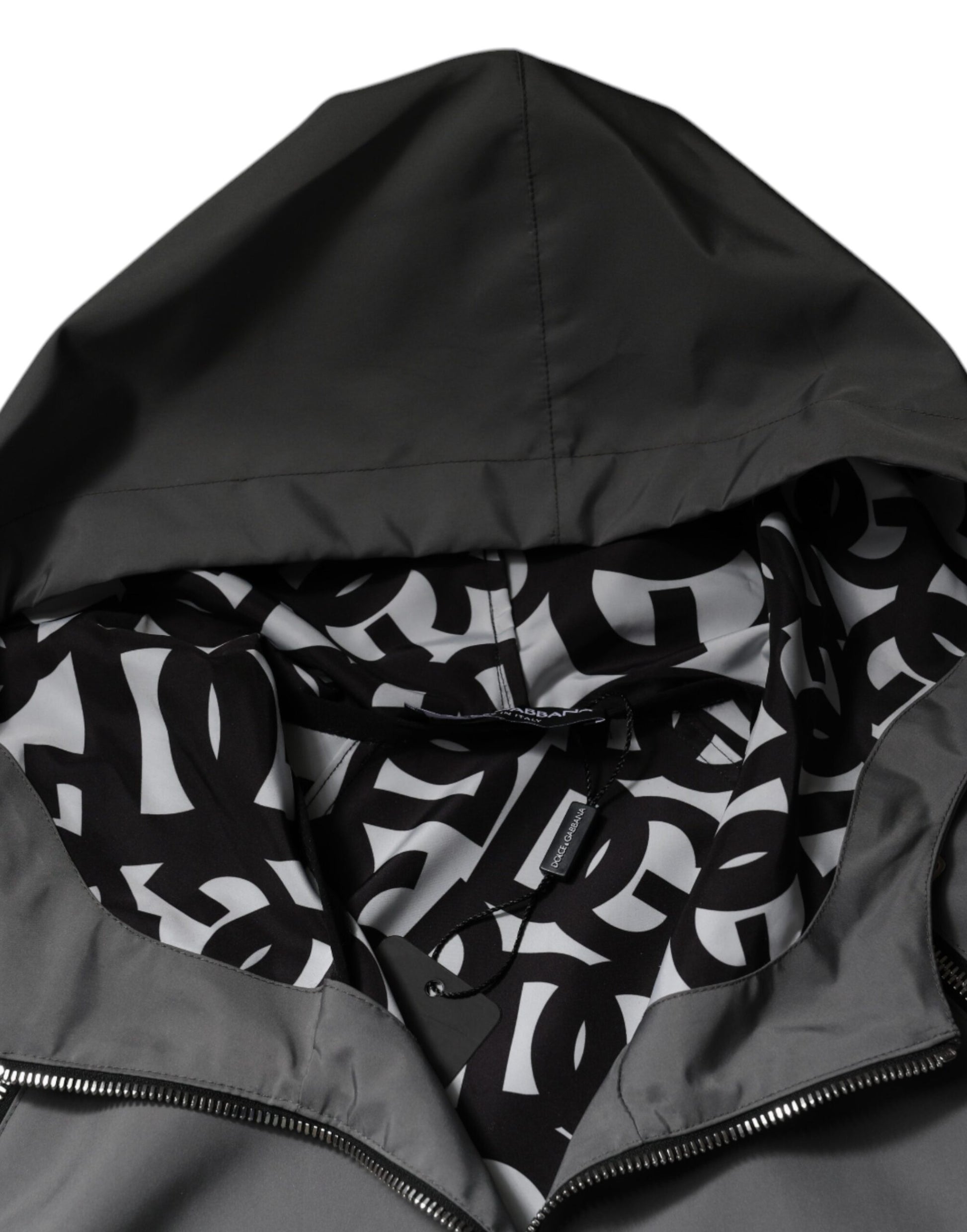 Dolce & Gabbana Gray Polyester Hooded Men Full Zip Jacket by Dolce & Gabbana