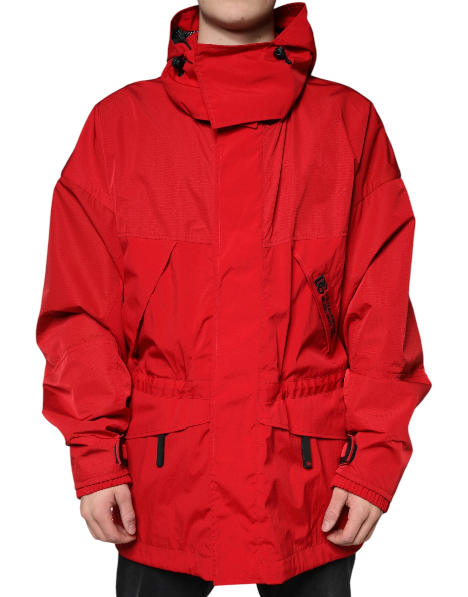 Dolce & Gabbana Red Nylon Hooded Men Full Zip Parka Jacket by Dolce & Gabbana