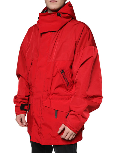 Dolce & Gabbana Red Nylon Hooded Men Full Zip Parka Jacket by Dolce & Gabbana