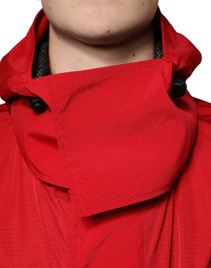 Dolce & Gabbana Red Nylon Hooded Men Full Zip Parka Jacket by Dolce & Gabbana