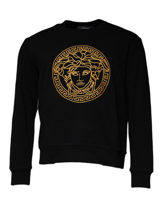 Pull ras du cou noir brodé Medusa de Versace