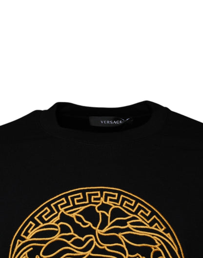 Pull ras du cou noir brodé Medusa de Versace