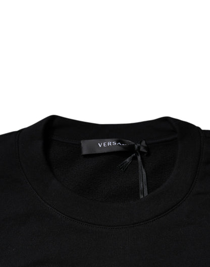 Pull ras du cou noir brodé Medusa de Versace