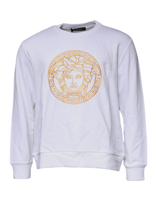 Pull ras du cou blanc brodé Medusa de Versace