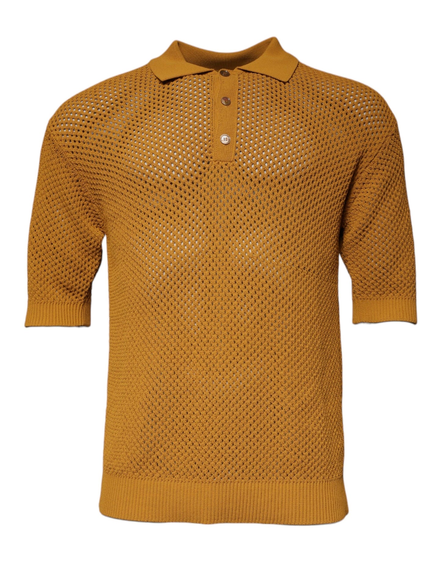 Dolce & Gabbana Brown Perforated Collared Short Sleeves T-shirt by Dolce & Gabbana