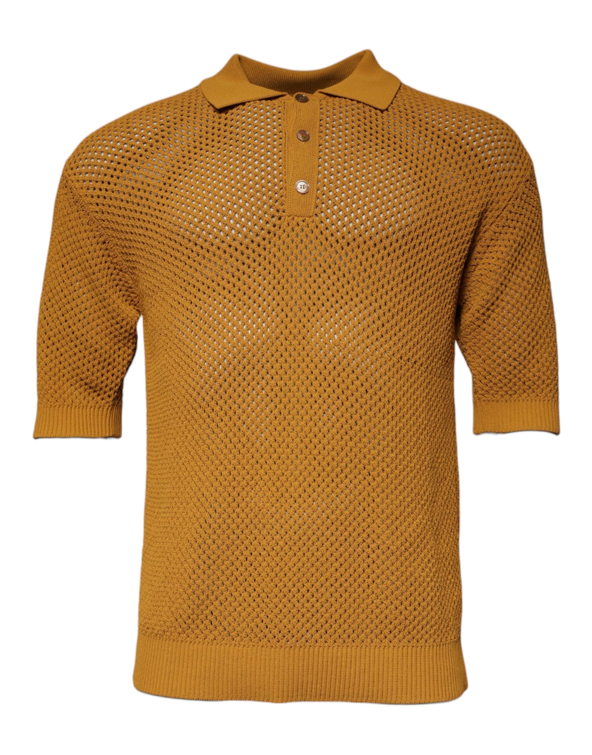 Dolce & Gabbana Brown Perforated Collared Short Sleeves T-shirt by Dolce & Gabbana
