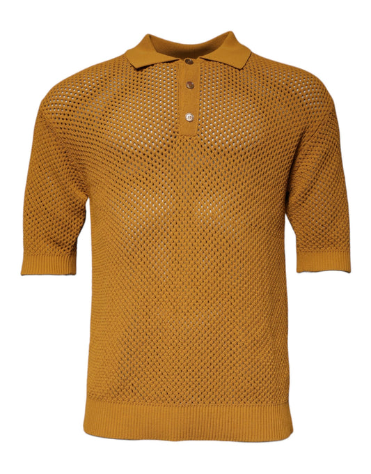 Dolce & Gabbana Brown Perforated Collared Short Sleeves T-shirt by Dolce & Gabbana