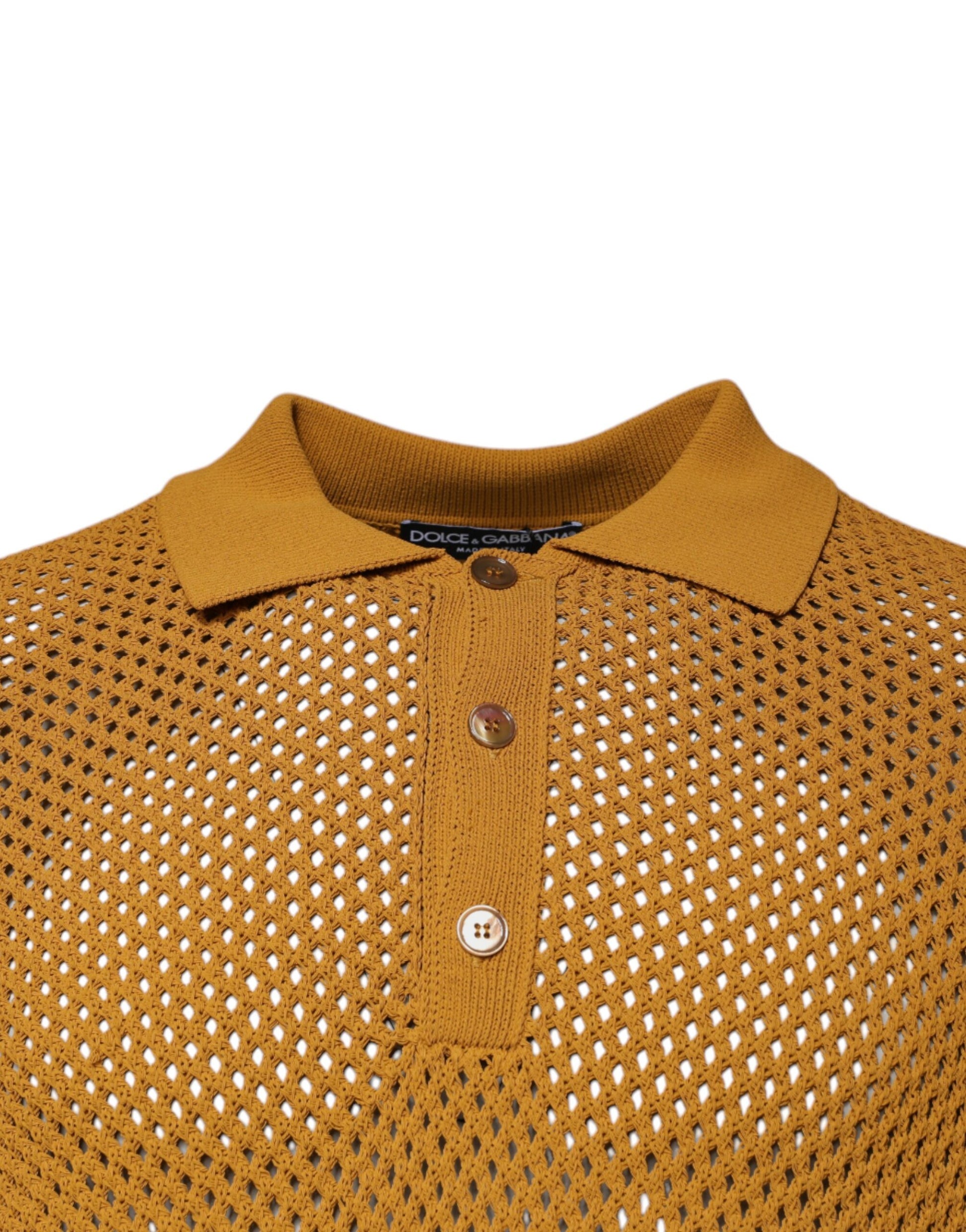 Dolce & Gabbana Brown Perforated Collared Short Sleeves T-shirt by Dolce & Gabbana