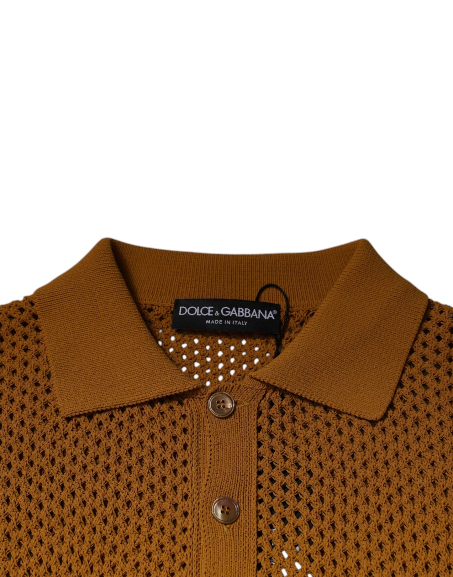 Dolce & Gabbana Brown Perforated Collared Short Sleeves T-shirt by Dolce & Gabbana