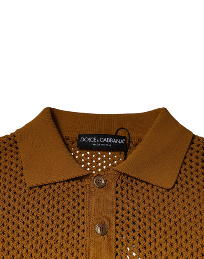 Dolce & Gabbana Brown Perforated Collared Short Sleeves T-shirt by Dolce & Gabbana