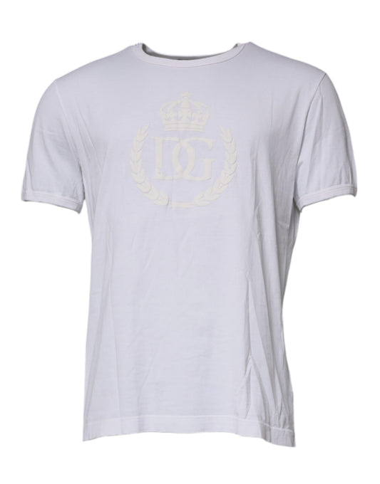 Dolce & Gabbana White Logo Embossed Cotton Crewneck T-shirt by Dolce & Gabbana