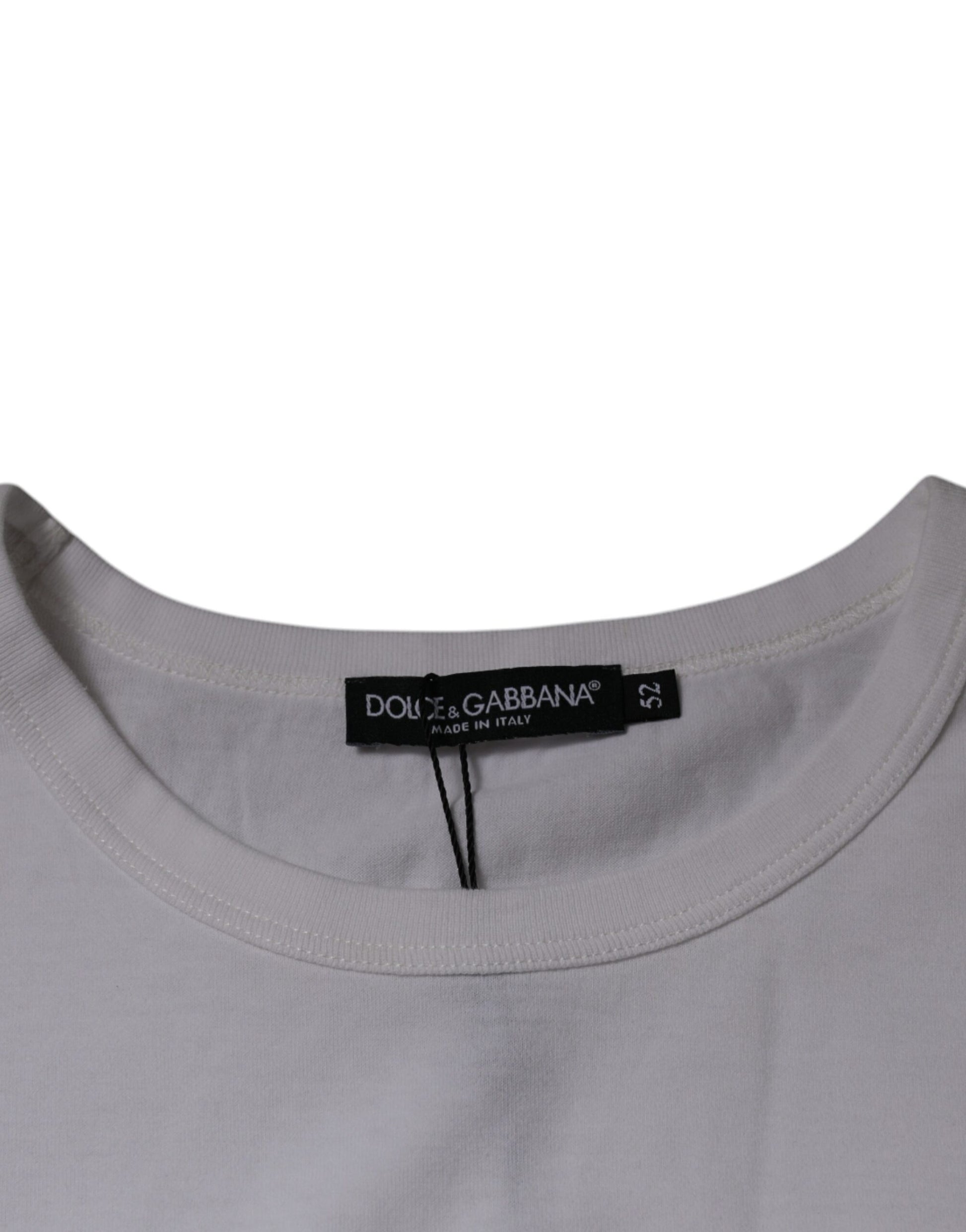 Dolce & Gabbana White Logo Embossed Cotton Crewneck T-shirt by Dolce & Gabbana