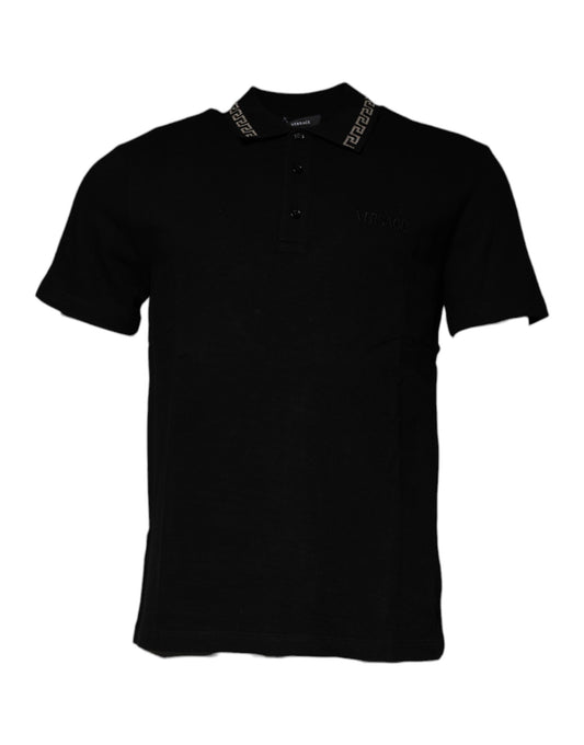 Polo à manches courtes en viscose noire Versace