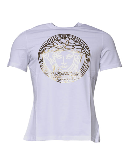 T-shirt ras du cou en coton blanc à imprimé Medusa Versace