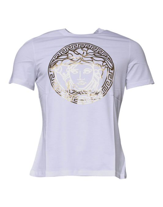T-shirt ras du cou en coton blanc à imprimé Medusa Versace