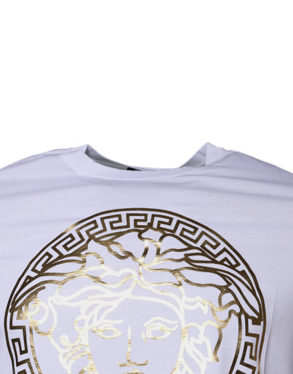 T-shirt ras du cou en coton blanc à imprimé Medusa Versace
