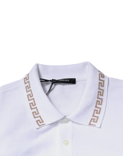Polo Versace blanc à manches courtes et col en viscose pour homme