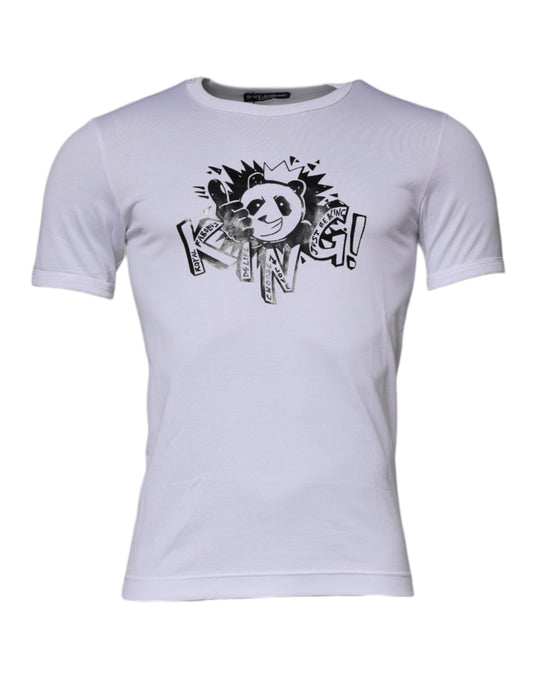 Dolce & Gabbana White Panda King Cotton Crew Neck T-shirt by Dolce & Gabbana
