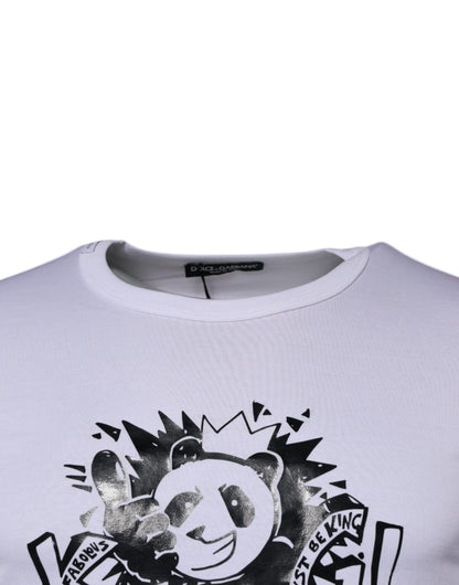Dolce & Gabbana White Panda King Cotton Crew Neck T-shirt by Dolce & Gabbana