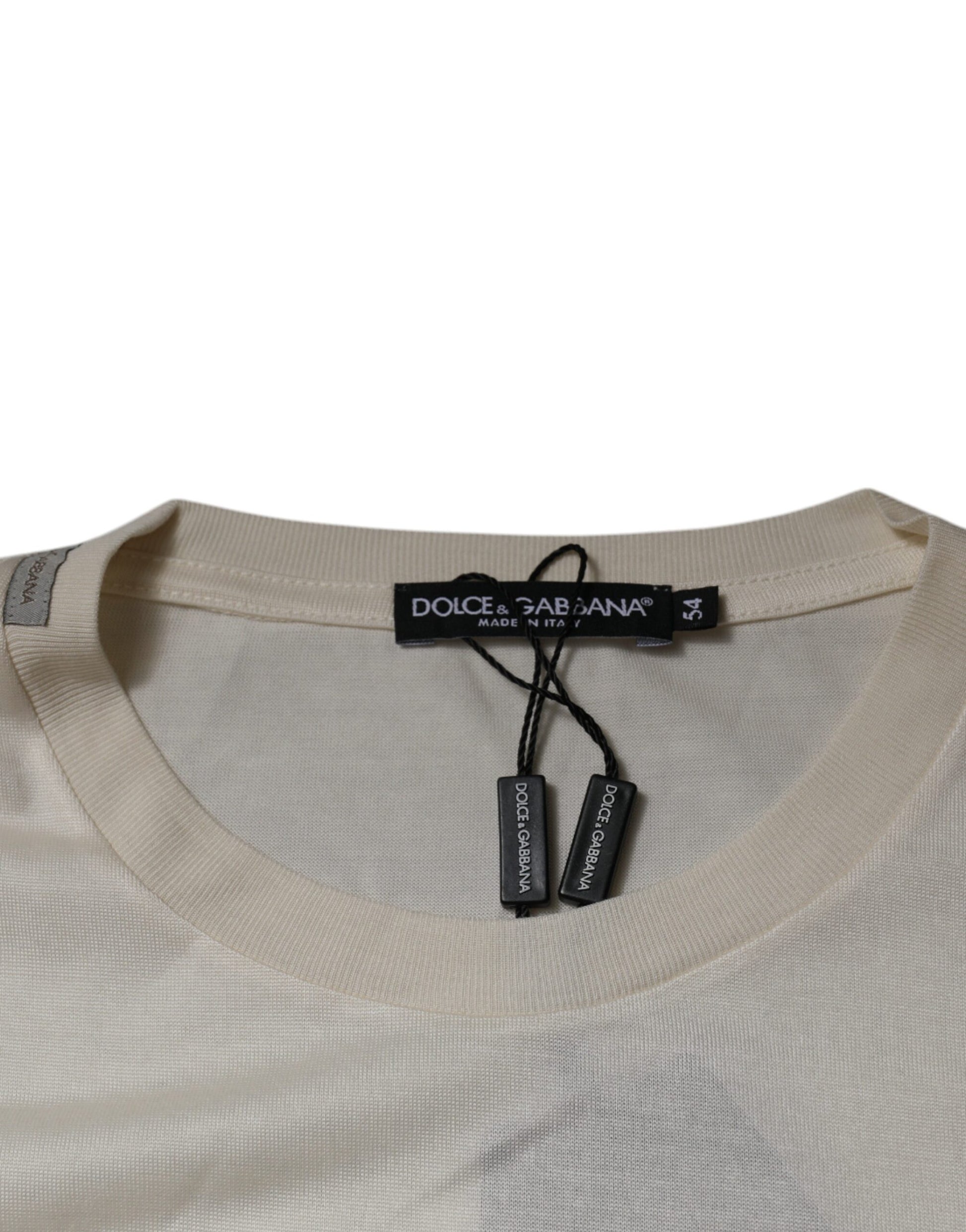 Dolce & Gabbana Off White Silk CrewNeck Short Sleeve T-shirt by Dolce & Gabbana