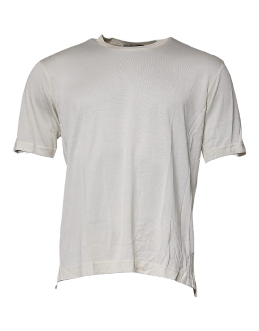 Dolce & Gabbana Off White Silk Crew Neck Short Sleeve T-shirt by Dolce & Gabbana