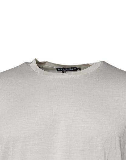 Dolce & Gabbana Off White Silk Crew Neck Short Sleeve T-shirt by Dolce & Gabbana