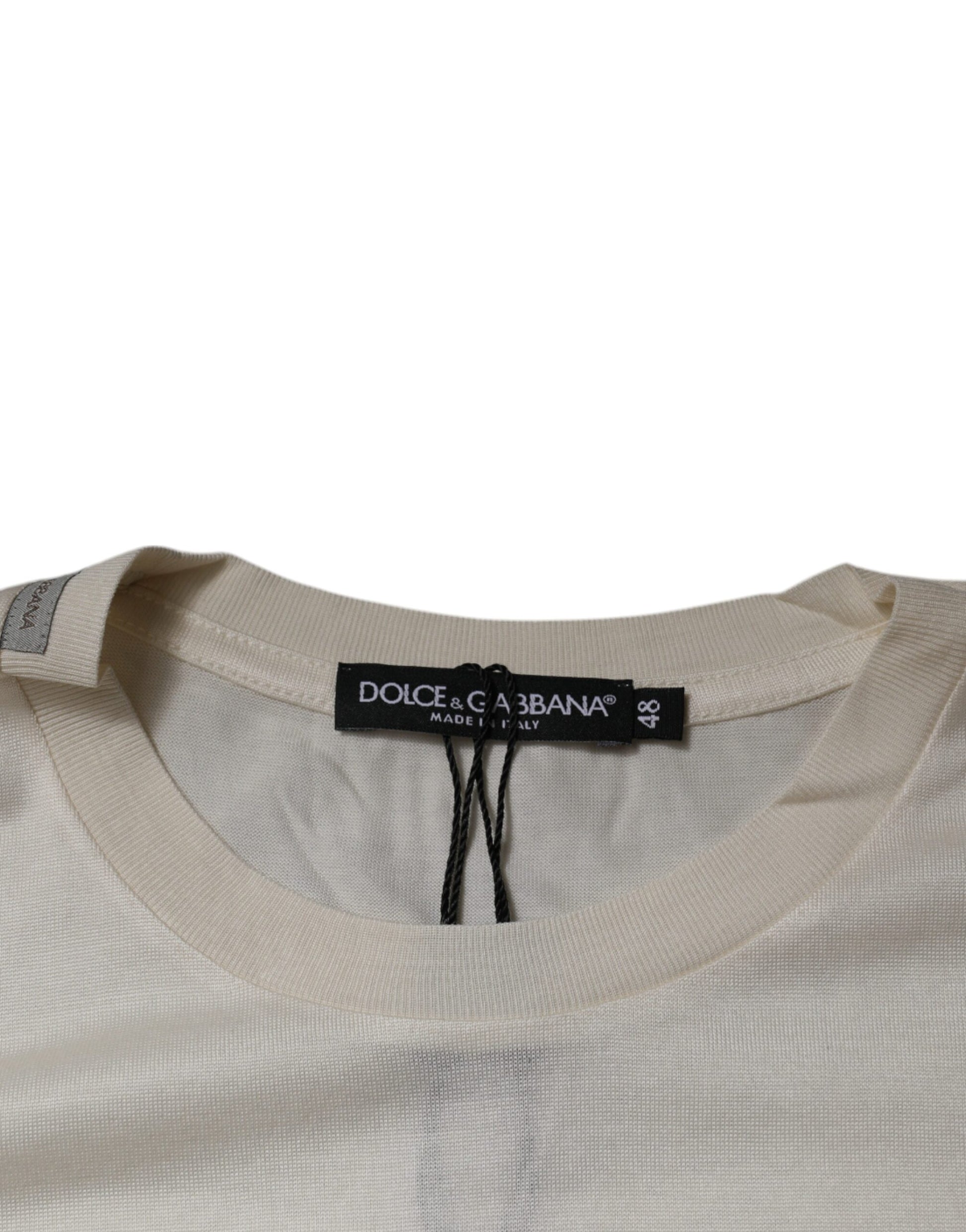 Dolce & Gabbana Off White Silk Crew Neck Short Sleeve T-shirt by Dolce & Gabbana