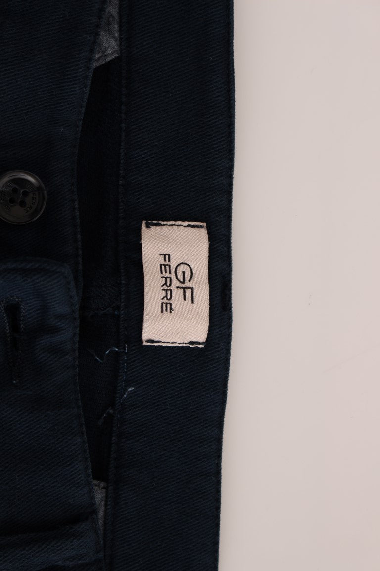 Pantalon chino élégant en coton stretch bleu GF Ferre