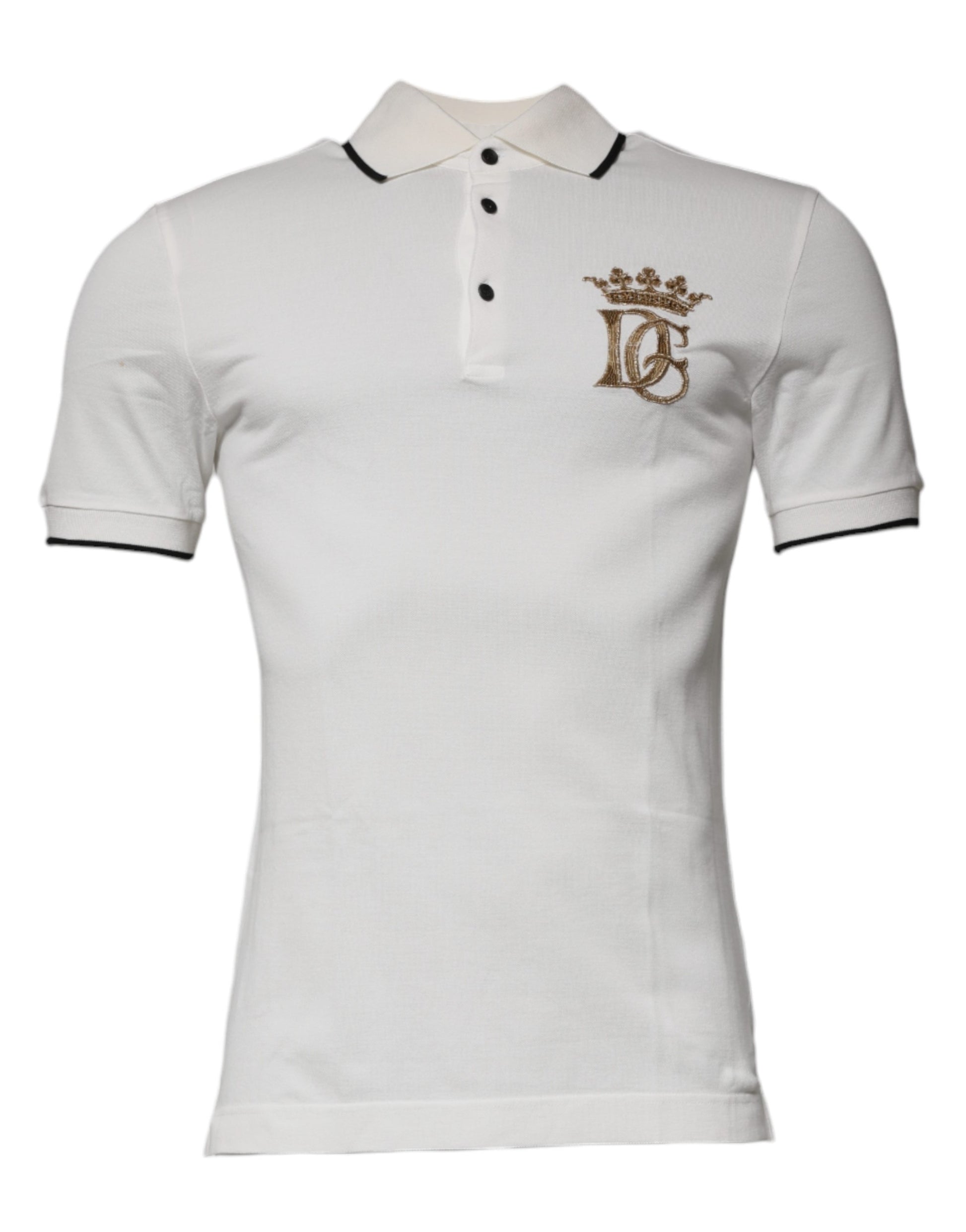 Dolce & Gabbana Off White Crown Cotton Collared Polo T-shirt by Dolce & Gabbana