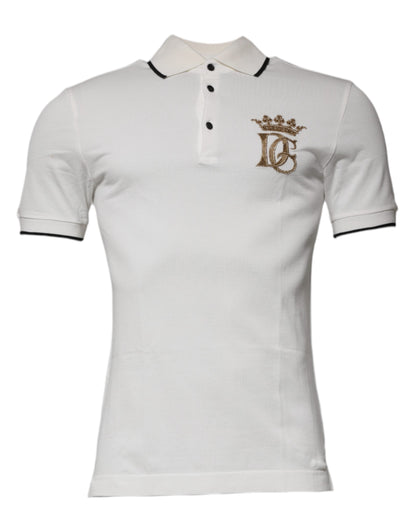 Dolce & Gabbana Off White Crown Cotton Collared Polo T-shirt by Dolce & Gabbana
