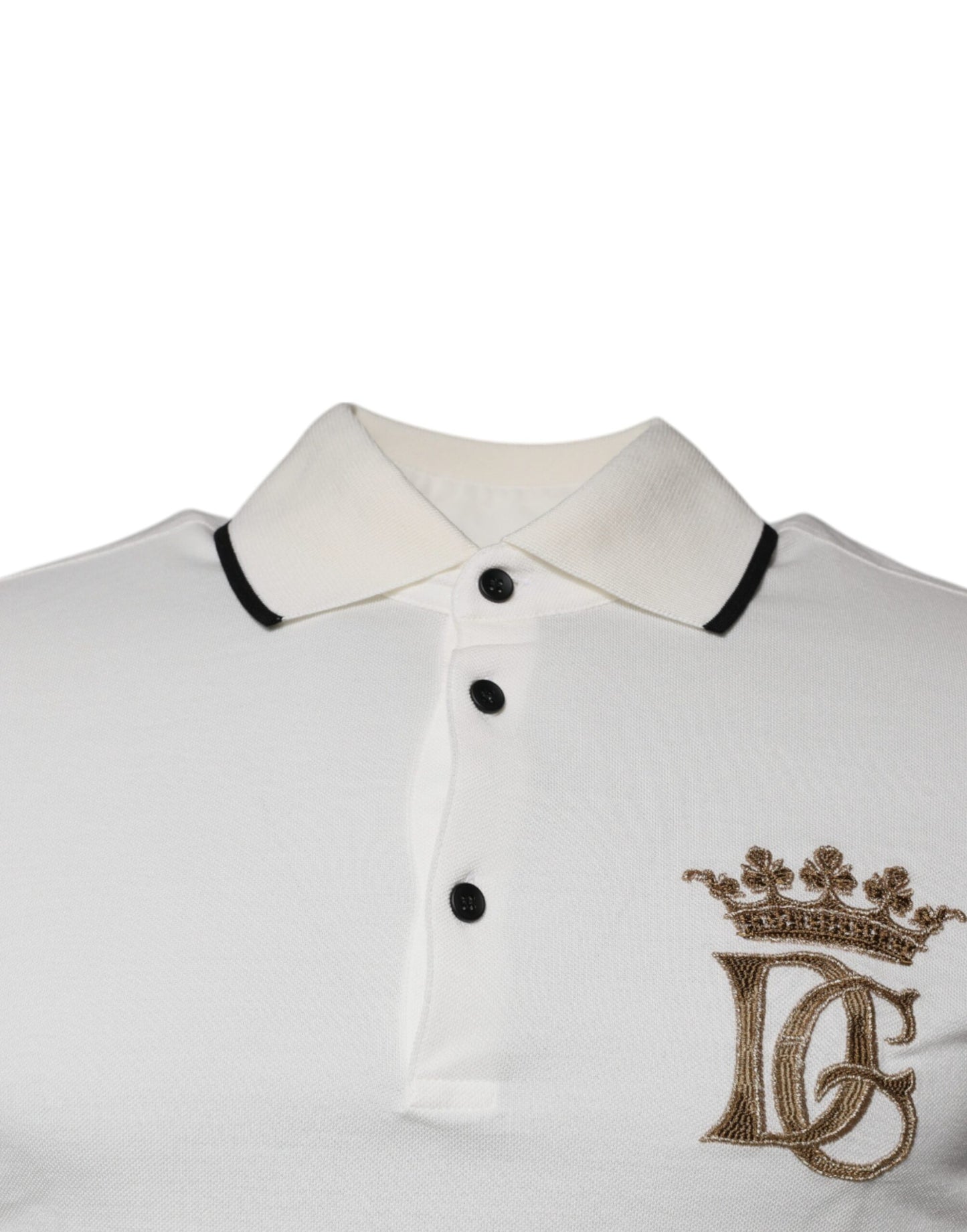 Dolce & Gabbana Off White Crown Cotton Collared Polo T-shirt by Dolce & Gabbana
