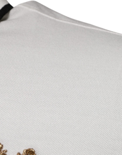 Dolce & Gabbana Off White Crown Cotton Collared Polo T-shirt by Dolce & Gabbana