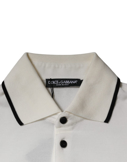 Dolce & Gabbana Off White Crown Cotton Collared Polo T-shirt by Dolce & Gabbana