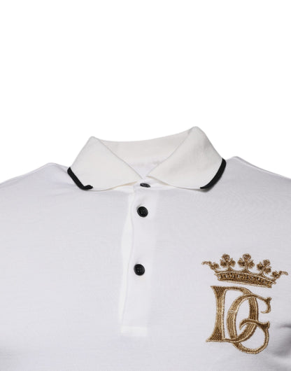 Dolce & Gabbana Off White Crown Cotton Collared Polo T-shirt by Dolce & Gabbana