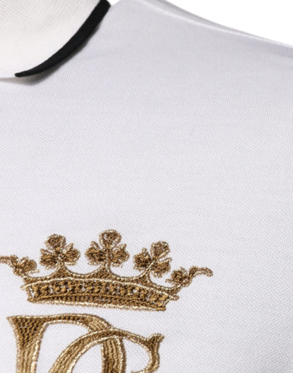 Dolce & Gabbana Off White Crown Cotton Collared Polo T-shirt by Dolce & Gabbana