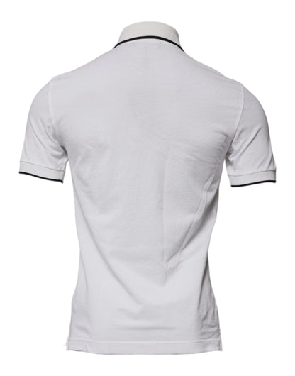 Dolce & Gabbana Off White Crown Cotton Collared Polo T-shirt by Dolce & Gabbana