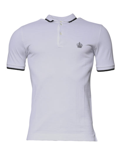 Dolce & Gabbana White Cotton Crown Collared Polo T-shirt by Dolce & Gabbana